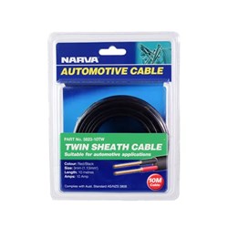 NARVA 10A 3MM TWIN CABLE RED/BLACK 10M