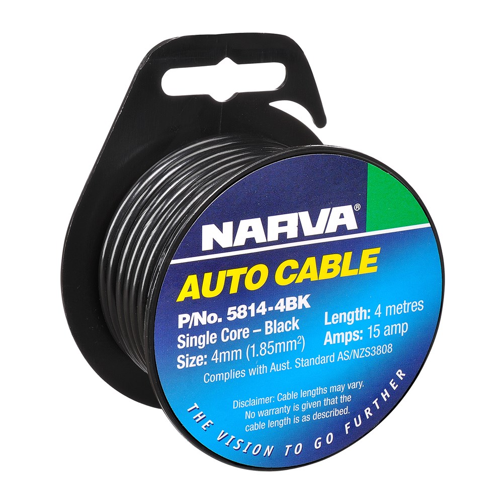 NARVA CABLE S/CORE 4MM 15A 4M BLACK ELN58144BK | Truck & Trailer Parts ...